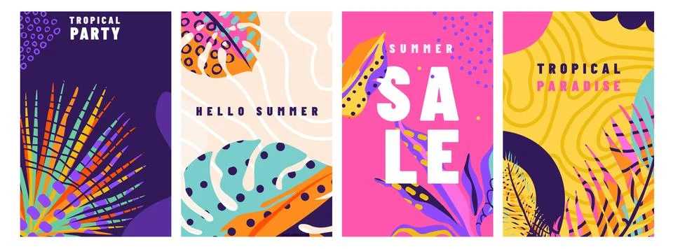 Tropical summer vector background set. Exotic pattern illustration with abstract Stock Illustration