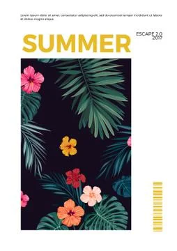 Tropical summer vector postcard design with bright hibiscus flowers and exotic 库存插图