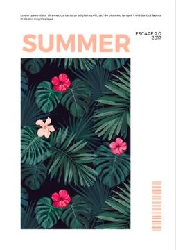 Tropical summer vector postcard design with bright hibiscus flowers and exotic Stock Illustration