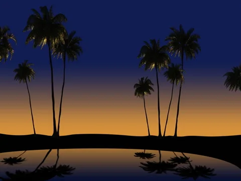 Tropical sunset and palm trees in the wind, 3d animation Stock Footage 84845671