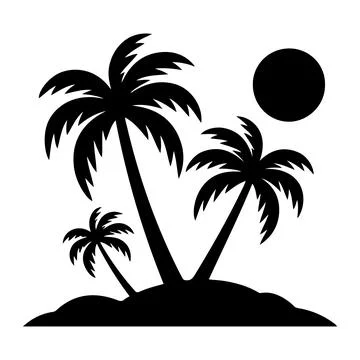 Tropical Sunset Beach Palm Tree Silhouette Ocean Paradise Landscape Design Stock-Illustration