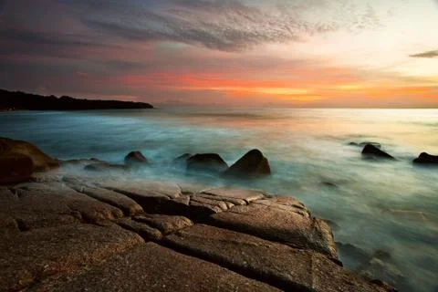 Tropical sunset on the beach. Stock Photos