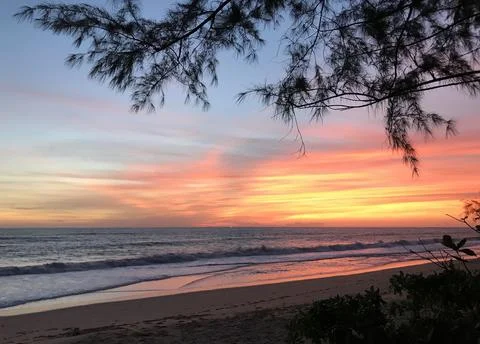 Tropical sunset with fire Sky Stock Photos