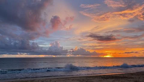 Tropical sunset with fire Sky Stock Photos