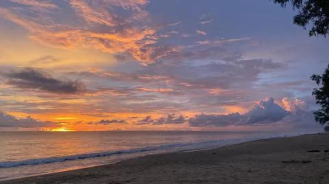 Tropical sunset with fire Sky Stock Photos