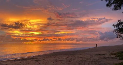 Tropical sunset with fire Sky Stock Photos