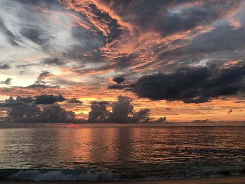 Tropical sunset with fire Sky Stock Photos