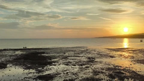 Tropical Sunset at Low Tide over Coastal Reef and Fishing Boats Video stock 340465119