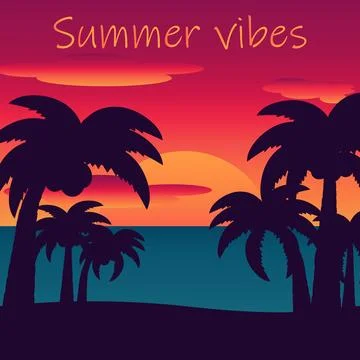 Tropical Sunset with Palm Trees Stock Illustration