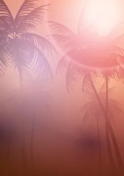 Tropical Sunset with Palm Trees - Vector Illustration. Stock Illustration