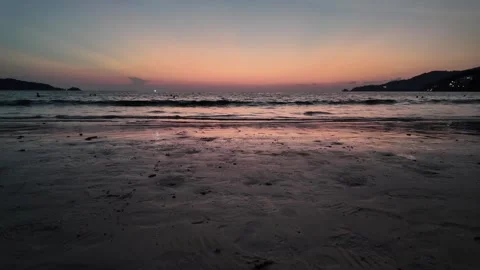 Tropical Sunset Reflections on Wet Sand Beach in Phuket Thailand Video stock 335357014