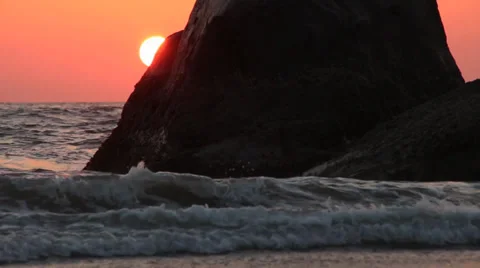 Tropical Sunset with rocks at Goa, India Stock Footage 37347360