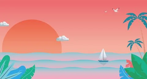 Tropical Sunset Sail Stock Illustration