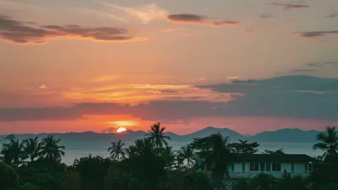 Tropical Sunset time lapse in Ao Nang, Thailand view over city, sea, jungle a Stock Footage 194452268