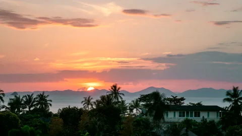 Tropical Sunset time lapse in Ao Nang, Thailand view over city, sea, jungle a Stock Footage 194694045