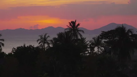 Tropical Sunset time lapse in Ao Nang, Thailand city, sea, jungle Stock Footage 194852780