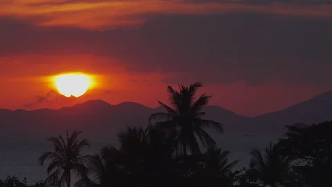 Tropical Sunset time lapse in Ao Nang, Thailand view city, sea, jungle Stock Footage 194852877