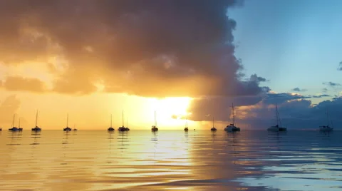 Tropical Sunset with Yachts Background Stock Footage 64075691