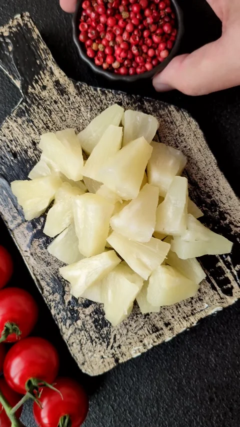Tropical sweet tinned pineapple fruit sliced into slices Stock Footage 306474161