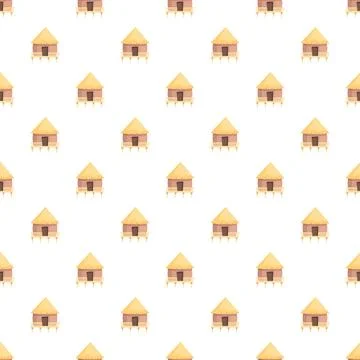 Tropical thatch huts seamless pattern on white background Ilustración de archivo