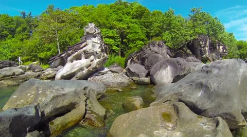 Tropical tide pool and giant boulders in cambodia Видео 44695696