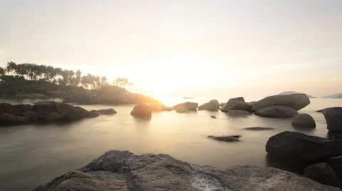 Tropical Time Lapse of Sunset with Fishing Boat, Goa, India Stock Footage