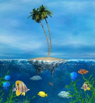 Tropical tiny island Stock Illustration