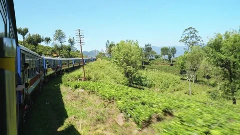 Tropical Train Ride Across Lush Hills in Sri Lanka Stock Footage 337058397