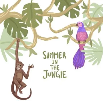 Tropical trees and animals. Frame for your design. Vector illustration Stock Illustration