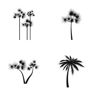 Tropical trees and palm vector silhouette icons set Ilustración de archivo