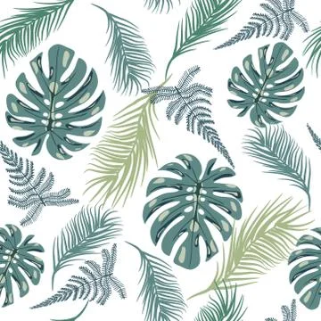 Tropical trendy seamless pattern with exotic plant leaves Illustrazione stock
