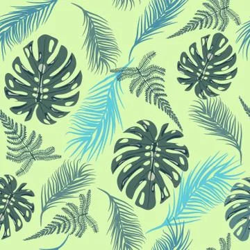 Tropical trendy seamless pattern with exotic plant leaves Illustrazione stock