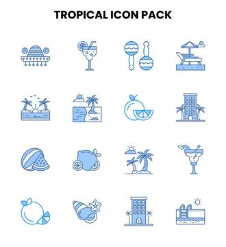 Tropical Two Colour Bundle Icons Pack 스톡 일러스트