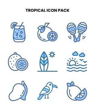 Tropical Two Colour Set Icons Pack 스톡 일러스트