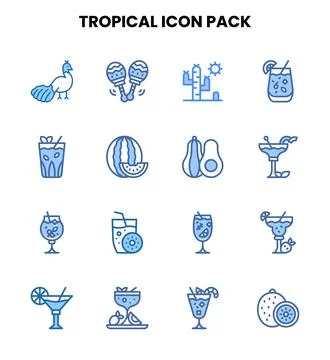 Tropical Two Colour Vector Icons Pack Stock Illustration