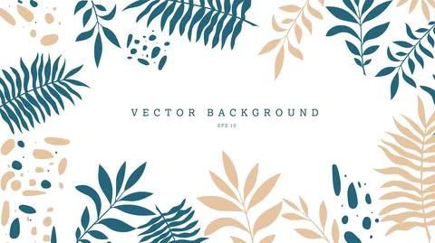 Tropical vector background with exotic leaves, jugle twigs, blue, nude colors Stock Illustration