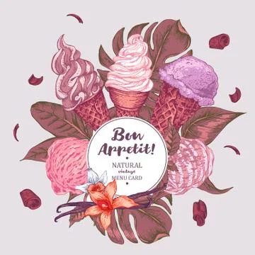 Tropical vector background with soft ice cream Stock Illustration