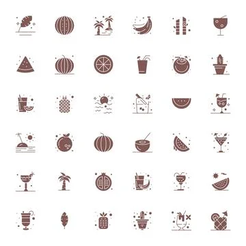 Tropical Vector Icon Collection featuring 36 Display Perfect 256x256 Filled.. Stock Illustration