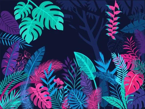 Tropical vector landscape with exotic flora, palm trees Stock-Illustration