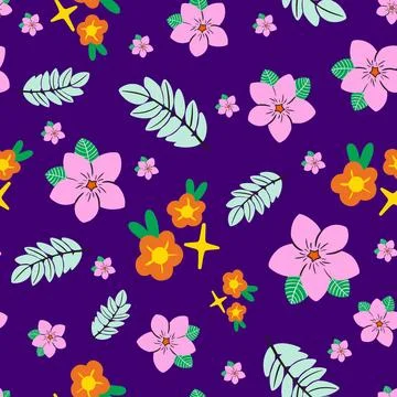 Tropical vector pattern design on purple background Stock Illustration