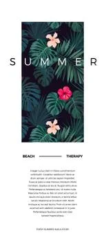 Tropical vector postcard design with bright hibiscus flowers and exotic palm Stock Illustration