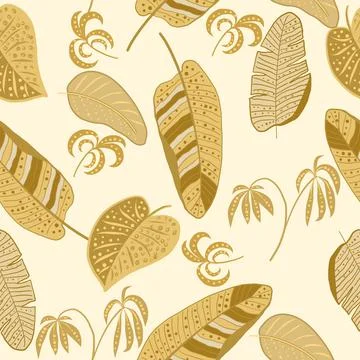 Tropical vector seamless pattern with  gold leaves of palm tree and flowers イラスト素材