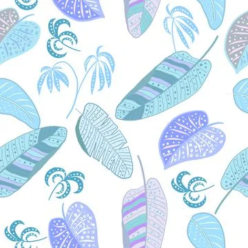 Tropical vector seamless pattern with  leaves of palm tree and flowers Illustrazione stock