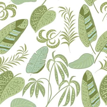 Tropical vector seamless pattern with  leaves of palm tree and flowers Illustrazione stock