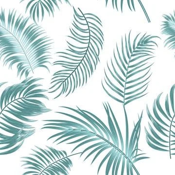 Tropical vector seamless pattern with  leaves of palm tree and flowers Illustrazione stock
