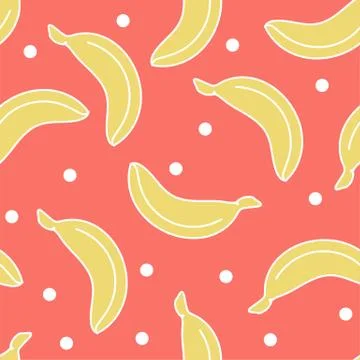 Tropical vector seamless pattern in Living Coral color with banana. Main trend イラスト素材