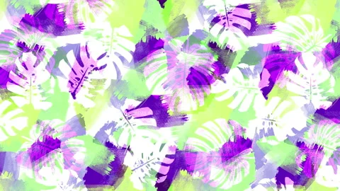 Tropical video with watercolor effect.  Loop background with monstera leaves. Stock Footage 112016027