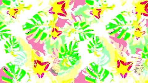 Tropical video with watercolor effect.  Loop background with monstera leaves. Stock Footage 112140692