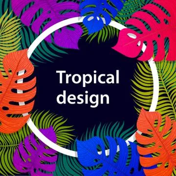 Tropical vivid leaf frame design. Summer tropical design Stock Illustration
