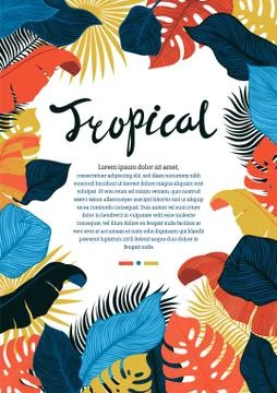 Tropical vivid leaf frame design Stock Illustration